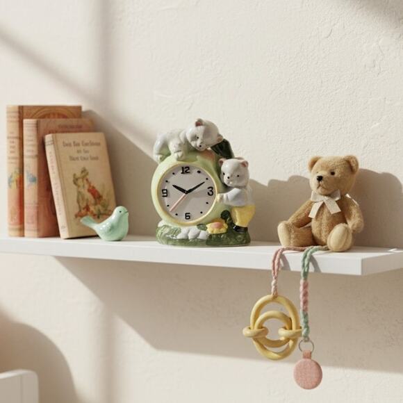 Vintage 1970s Ceramic Bear Clock Piggy Bank | Hand-Painted Pastel Nursery Decor - Picture 2 of 10